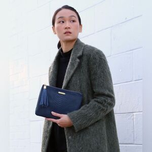 GIGI NEW YORK Navy Embossed Python Leather All In One Bag